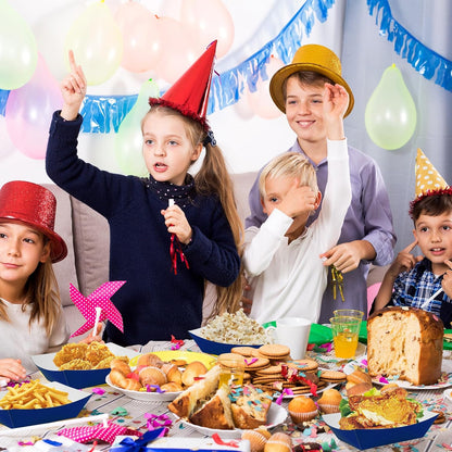 100 Pcs Blue Paper Food Tray Sturdy Disposable Food Boats Nacho Plates Disposable Serving Snack Trays for Catering, Party Birthday Supplies, and Food Service (Blue)