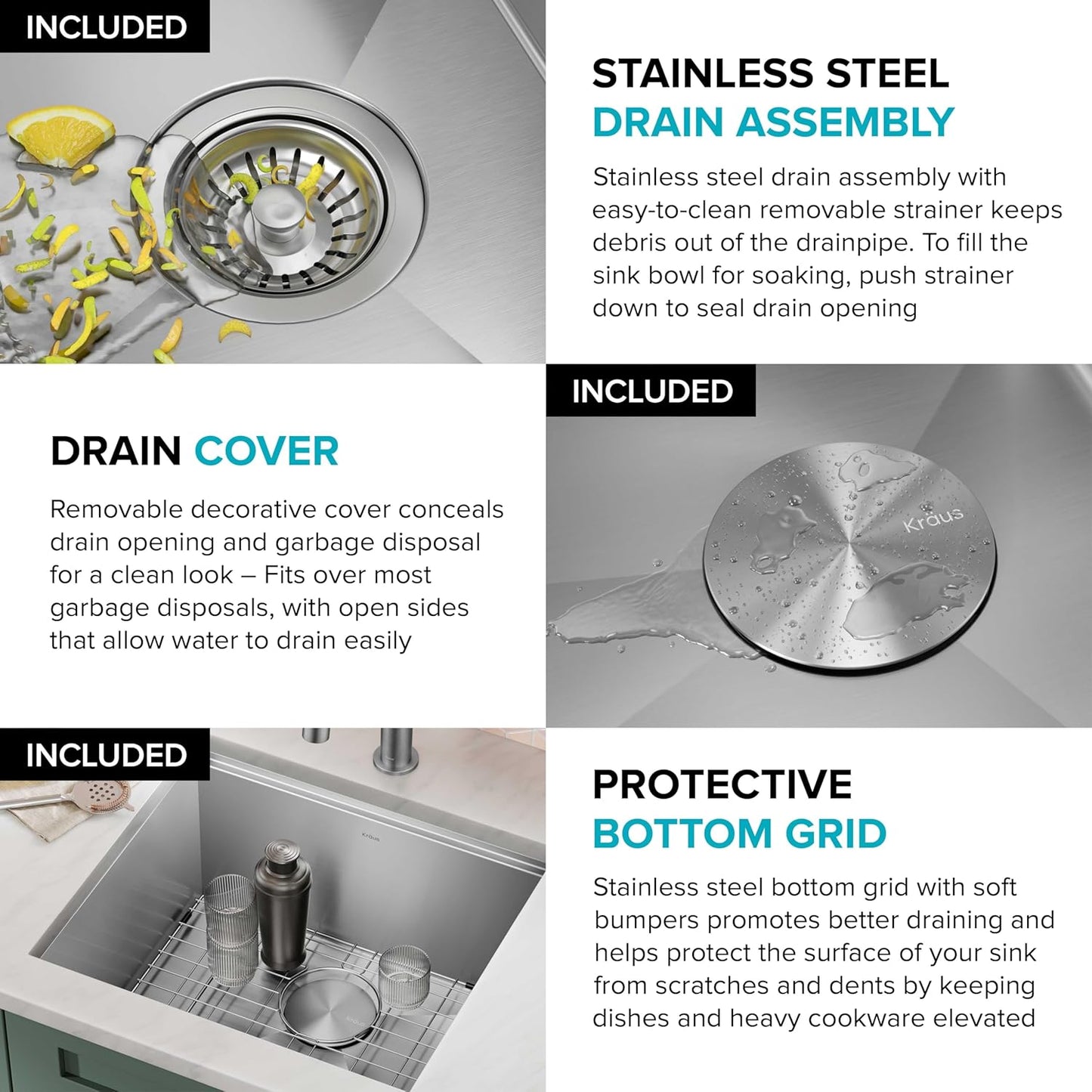 KRAUS Kore 21-Inch Undermount Workstation 16 Gauge Single Bowl Stainless Steel Kitchen Sink with Accessories, KWU111-21