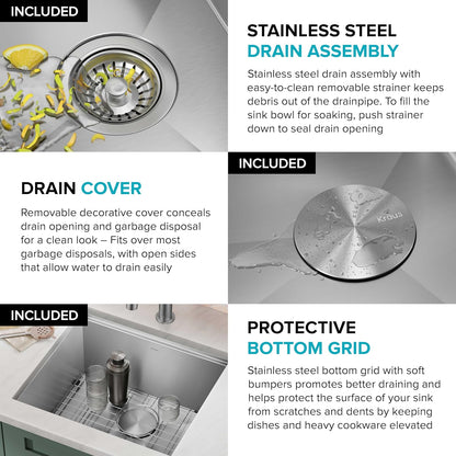 KRAUS Kore 21-Inch Undermount Workstation 16 Gauge Single Bowl Stainless Steel Kitchen Sink with Accessories, KWU111-21
