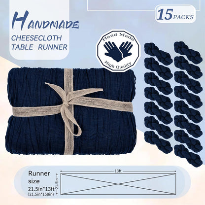 15 Packs Cheesecloth Table Runner Navy Blue,13 Ft Dark Blue Rustic Gauze Boho Wedding Table Runner Decoration, Wedding Table Decor Table Cloth for Wedding Party Bridal Shower Table,21.5x157in