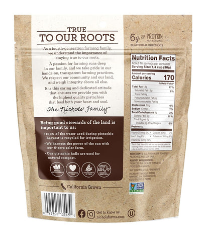 Nichols Farms No Shell California Pistachios, Healthy Protein Snack, Roasted with Sea Salt, 1LB