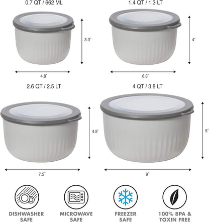 Oggi Prep, Store & Serve Plastic Bowl w/See-Thru Lid- Dishwasher, Microwave & Freezer Safe, (2.6 qt) Lt Gray w/Dk Gray Lid