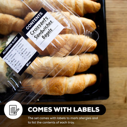 25 Pack Catering Trays with Lids – 17" Serving Tray with Lid, Heavy Duty Recyclable Plastic Party Platters for Catering, Buffet, Picnics & Events – Food Tray with Clear Lid (17.72 x 12.20 x 2.95 inch)