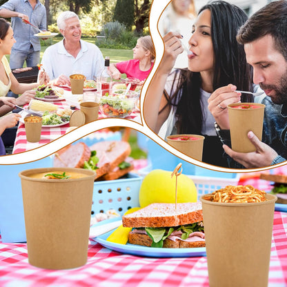 Sabary 50 Pack 16 oz Paper Soup Containers with Lid Disposable Kraft Soup Food Bowl Microwavable Food Storage Ice Cream Containers Nice for Restaurants(Brown)