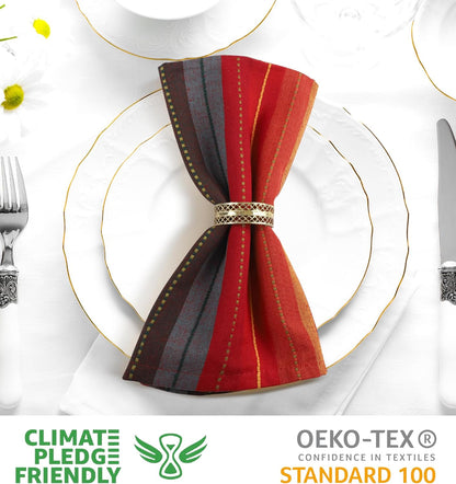 Urban Villa Cloth Napkins Cuisine Stripes 100% Cotton Absorbent Dinner Napkins Set of 12 20x20 Inches Red Multi Color Soft Durable Washable and Reusable Ideal for Everyday Use Wedding Parties Napkins