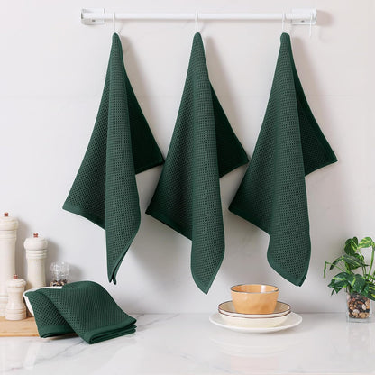 Homaxy 100% Cotton Waffle Weave Kitchen Dish Towels, Ultra Soft Absorbent Quick Drying Cleaning Towel, 20x28 Inches, 4-Pack, Blackish Green