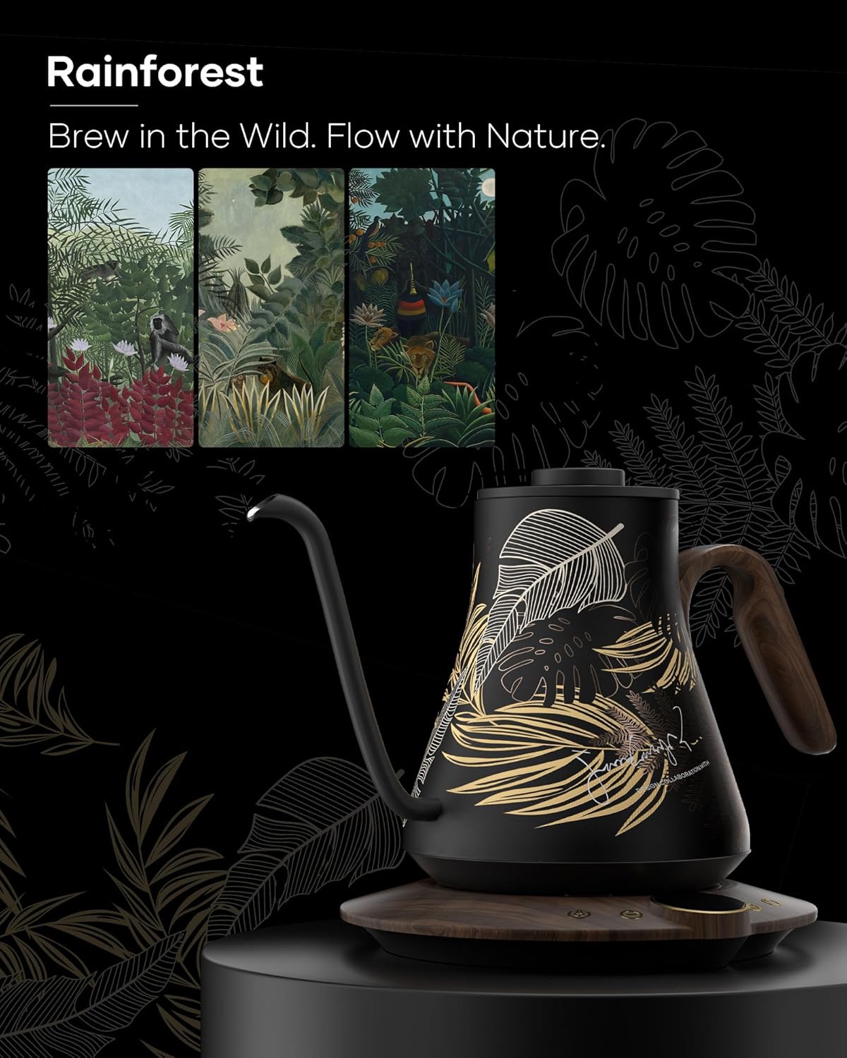 Cocinare FLOW B9 Gooseneck Electric Kettle, Precise Temperature Control for Pour-Over Coffee & Tea Brewing, Stainless Steel Interior, Rapid Heating for Boiling Water 0.9L (Rainforest)