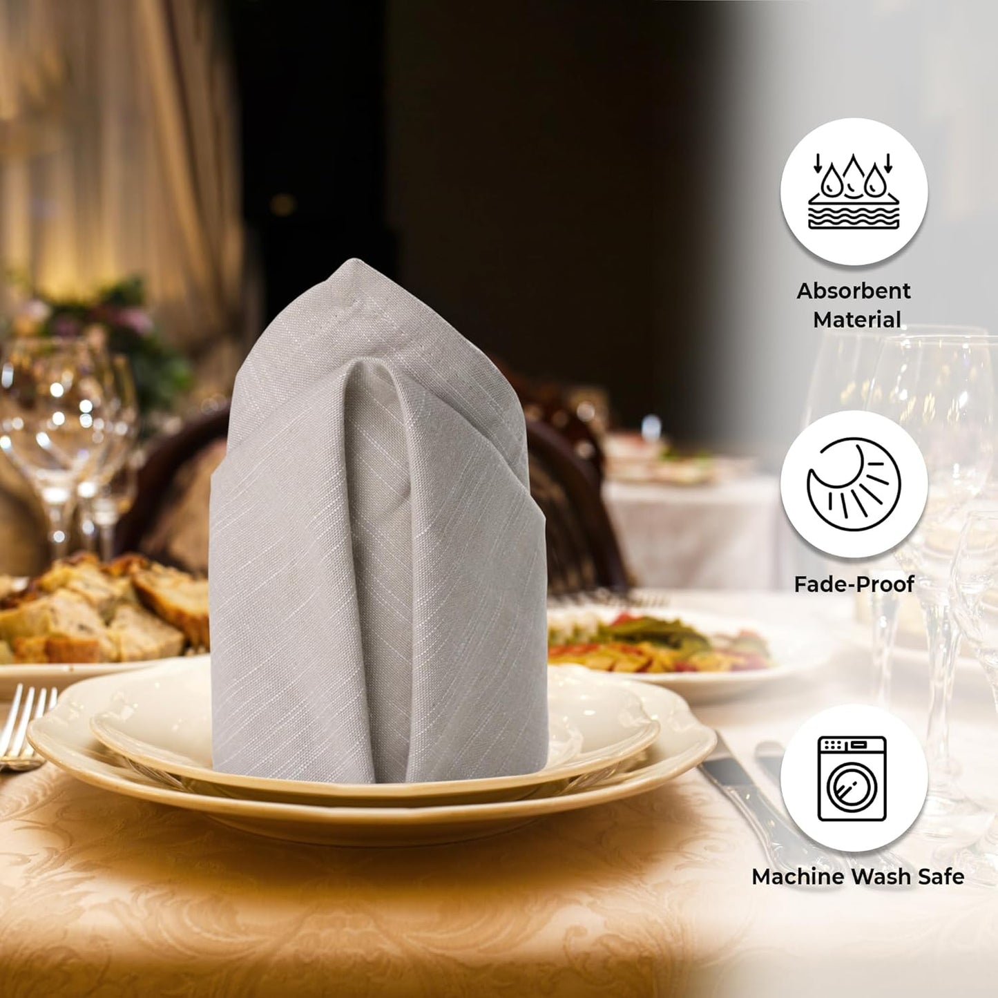 Urban Villa Cloth Napkins 100% Cotton Slub Absorbent Dinner Napkins (Set of 12) Oversized 20x20 Inches Beige White Chambray Soft Durable Reusable Washable Ideal for Everyday Use Premium Quality