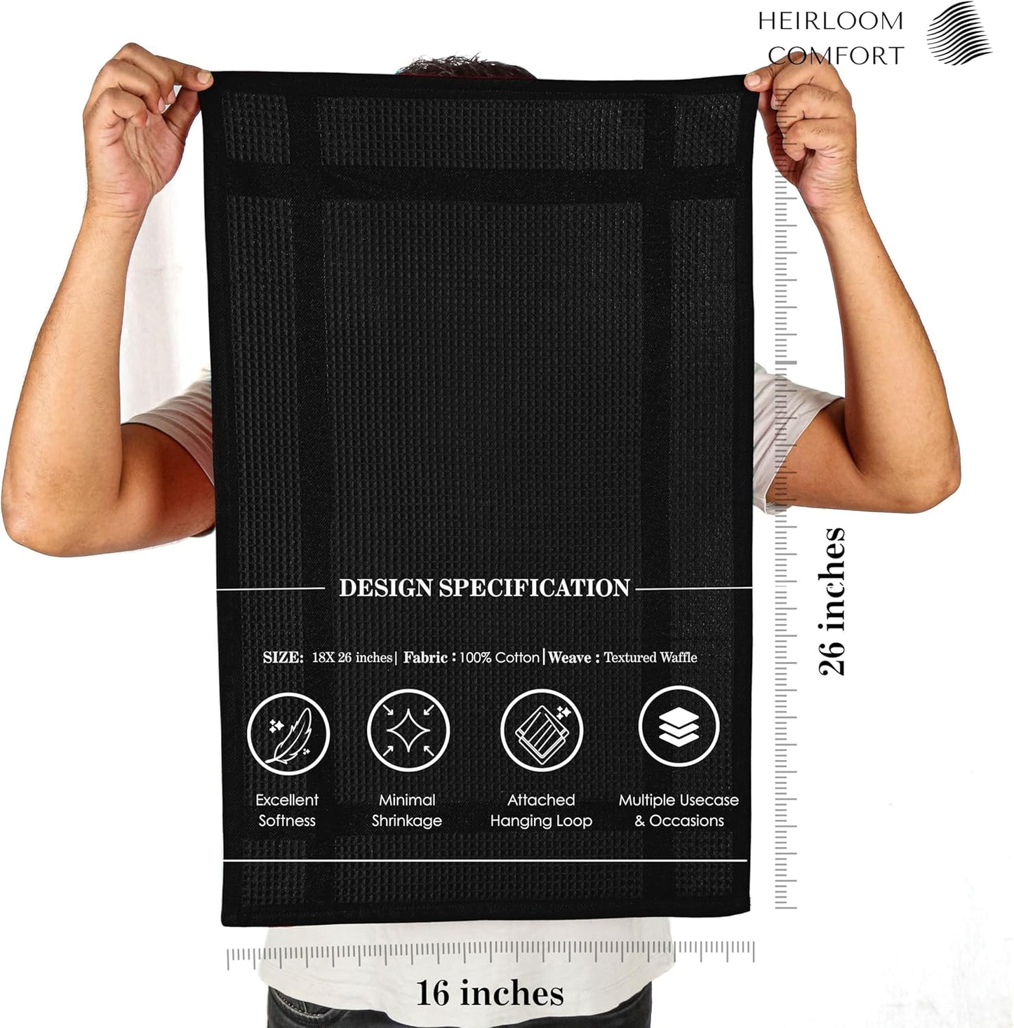 12 Pack Multi Color Waffle Weave Kitchen Towels, 16x26 Inch, 100% Cotton, Super Absorbent, Quick Dry, Hand Towels for Drying Dishes, Cleaning, Durable - White, Grey, Black