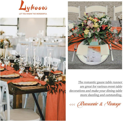 15 Packs Cheesecloth Table Runner Orange, 10 Ft Burnt Orange Table Runner for Wedding, Rustic Gauze Boho Decoration for Wedding Party Bridal Shower,21.5x120in