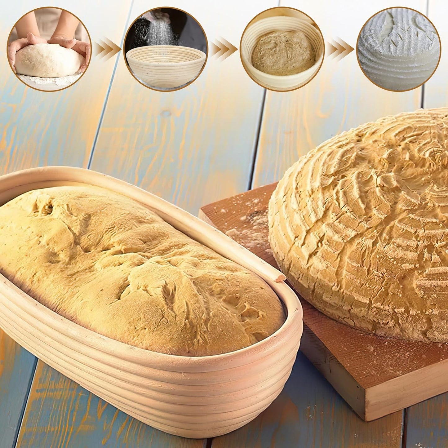 Banneton Bread Proofing Basket 7 Inch Sourdough Baking Rising Banaton Proofer Box Warmer Baskets Oval Round Bowl Cover Bowls Making Small Bulk Set of 2 Kit Supplies Tools Rattan for Home Bakers Gifts