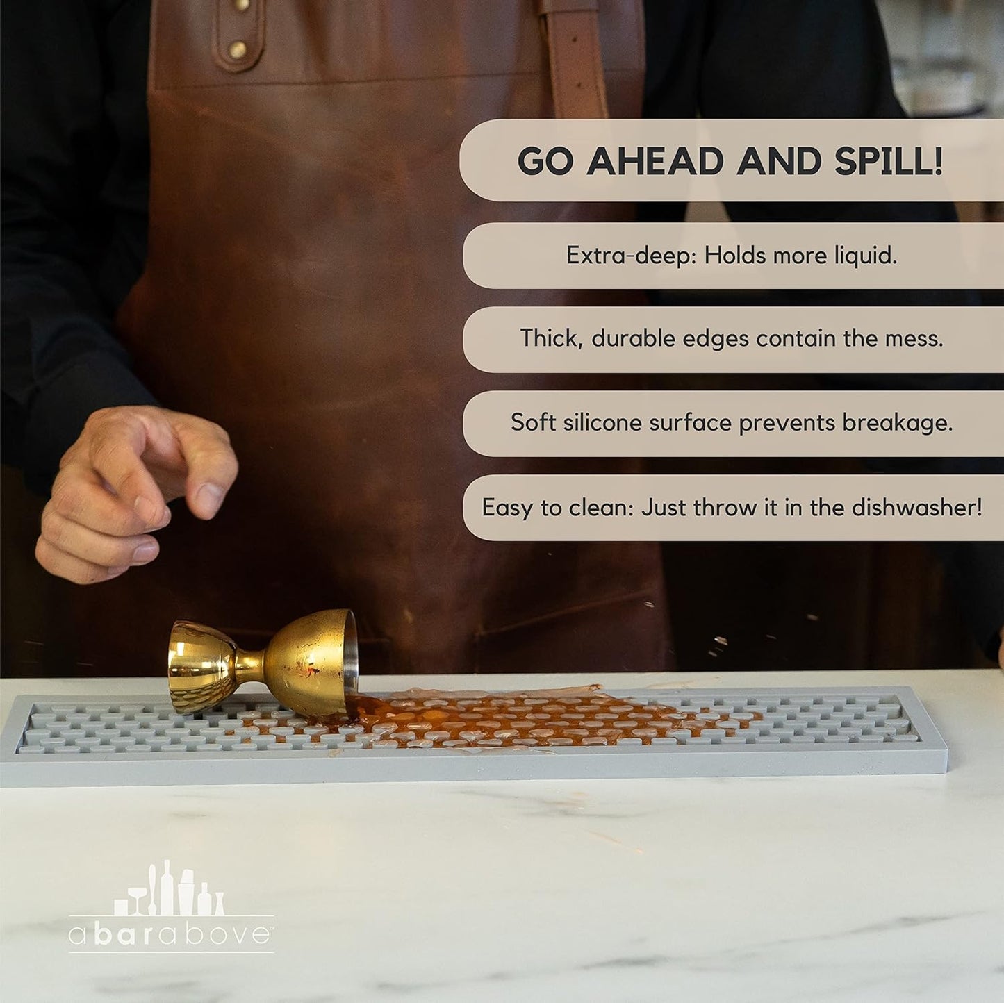 Premium A Bar Above Heavy Duty Bar Mat, Food Safe Silicone Mat, Mats for Bartending and Coffee, Commercial Strength Bartender Accessories, Dish Drying Mats for Kitchen Counter, Barista Accessories