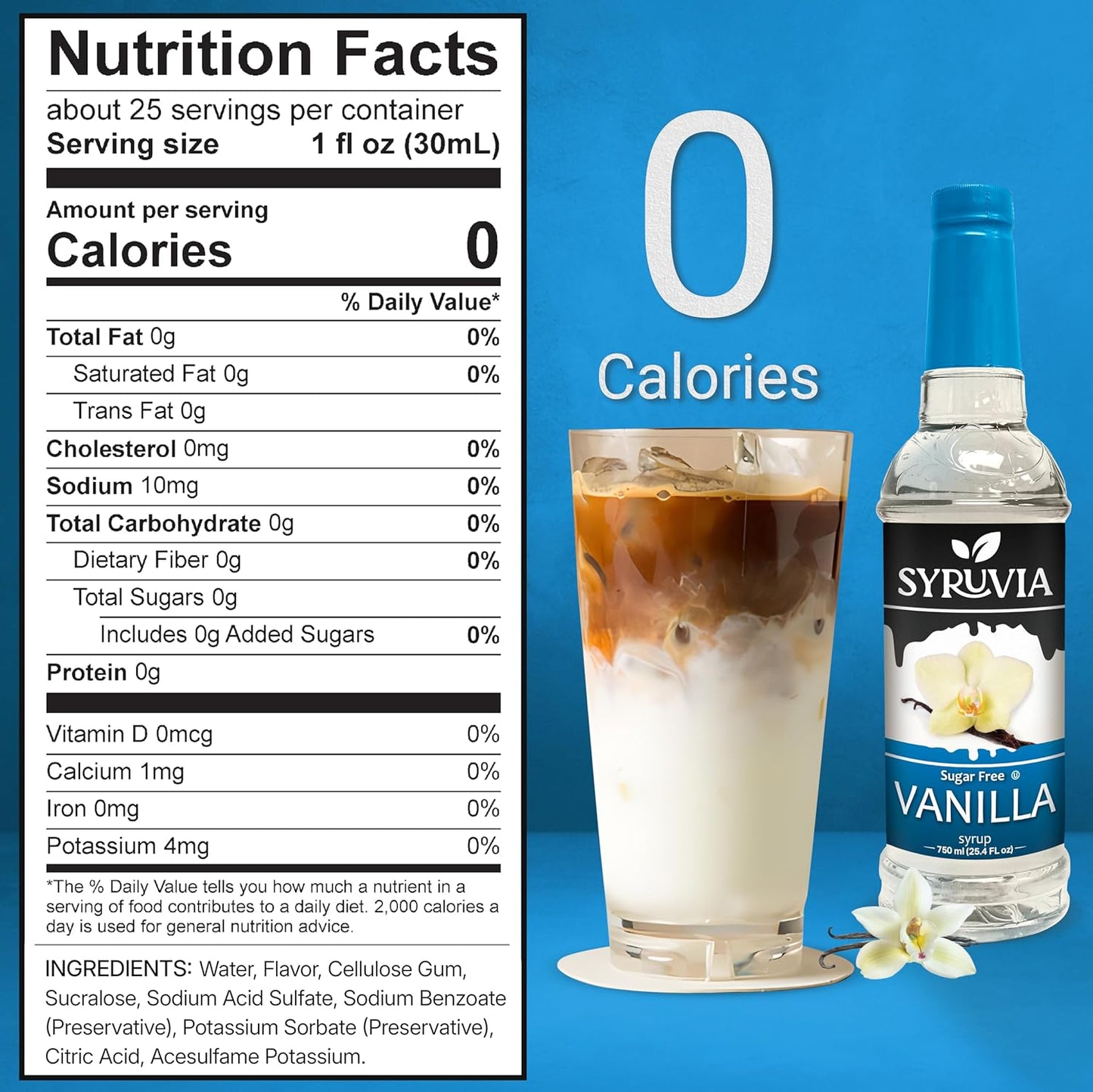 Syruvia Sugar Free Coffee Syrup, Vanilla Flavored Syrup for Drinks, Lattes, and Desserts – 25.4 fl oz