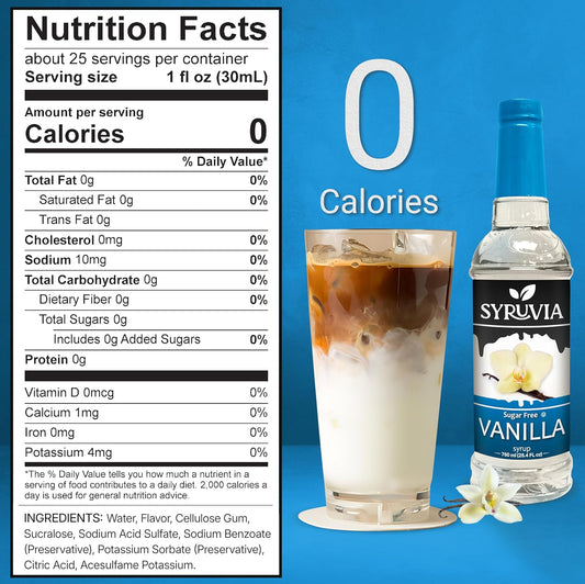 Syruvia Sugar Free Coffee Syrup, Vanilla Flavored Syrup for Drinks, Lattes, and Desserts – 25.4 fl oz