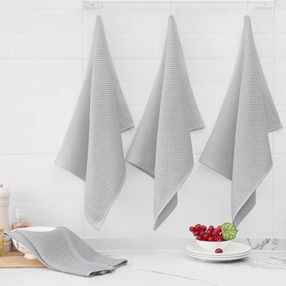 Homaxy 100% Cotton Waffle Weave Kitchen Dish Towels, Ultra Soft Absorbent Quick Drying Cleaning Towel, 20x28 Inches, 4-Pack, Light Gray