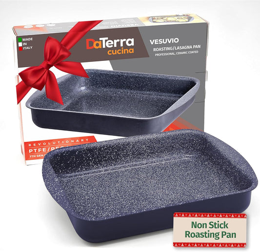 DaTerra Cucina Nonstick Roasting & Lasagna Pan – 16"x12"x3", Ceramic-Coated, Oven & Stovetop Safe to 600°F, Sturdy Base, PTFE, PFOA & Lead-Free, Durable & Stylish Deep Roasting Tray - Made in Italy