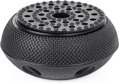 Sungmor Black Cast Iron Teapot Warmer - Japanese Tea Heater Base with Candle Holder, Heat Retaining Stand for Tetsubin or Glass & Ceramic Teapots
