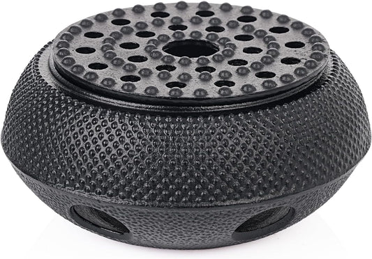 Sungmor Black Cast Iron Teapot Warmer - Japanese Tea Heater Base with Candle Holder, Heat Retaining Stand for Tetsubin or Glass & Ceramic Teapots