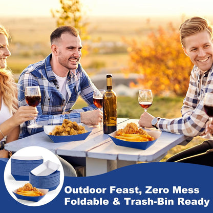 50 Pcs 2lb Paper Food Boat Trays Disposable，Snack Tray，Food Trays for Snack French Hot Dog Taco Popcorn Picnic party Wedding，Concession Stand Supplies (Blue)