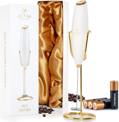 Zulay Kitchen Executive Series Luxury Gift Milk Frother with 4 Duracell Batteries – Handheld Electric Foam Maker for Coffee, Lattes & Hot Chocolate – Deluxe Finish, Ultimate Gift for Coffee Lovers