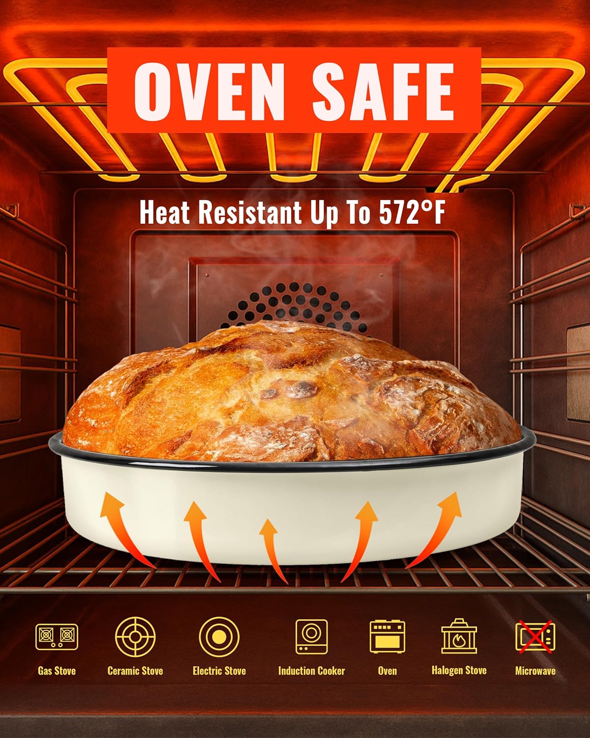 Round Baking Pan Roasting Dish 10 Inch Non-Stick Cookware for Cake Bread Pie Pizza Roast, Non-Toxic Enamel Carbon Steel Oven Dishwasher Safe Christmas Party Gift Bakeware