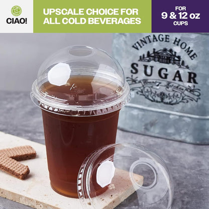 CIAO! PET Dome Lid with Straw Hole, Designed and Fit for 9OZ/12OZ PET Cold Drink Cups Only, 92mm (Case of 1,000)