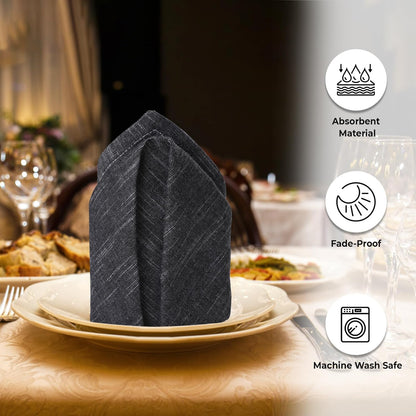 Urban Villa Cloth Napkins Set of 12 20x20 Inches 100% Cotton Napkins Cloth Washable Durable Reusable Absorbent Table Dinner Napkins Cloth for Hotel Lunch Restaurant Weddings Parties - Black Chambray