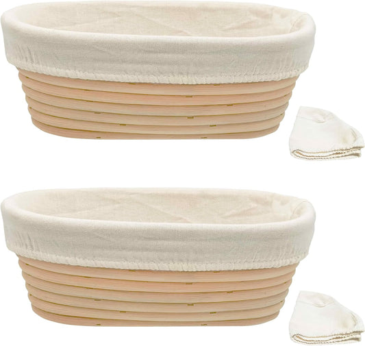 Banneton Bread Proofing Basket set of 2, 9.8 Inch Oval Sourdough Proofing Baskets with Liner,Dough Proofing Bowls,Made of Natural rattan,for Sourdough Bread Baking Supplies