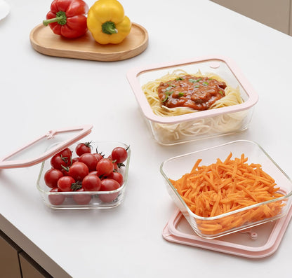 Urban Green Glass Food Container Set with Silicone Glass Lid, 3 Pack, Square Shape, Airtight, LeakProof, 100% Plastic Free, Meal Prep Food Storage Containers