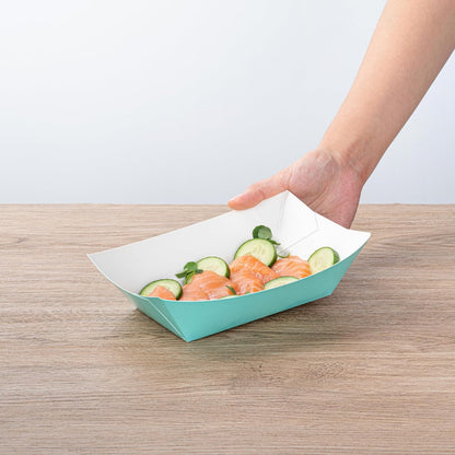 Bio Tek 1 Pound Food Boats, 200 Disposable Paper Food Trays - Heavy-Duty, Greaseproof, Turquoise Paper Food Boats, For Snacks, Appetizers, Or Treats, Use At Parties Or Carnivals - Restaurantware
