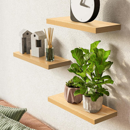 BAYKA Floating Shelves for Wall, 22.5 inches Wall Mounted Rustic Wood Shelves for Bathroom, Bedroom, Living Room, Floating Shelves for Books/Storage/Decor (Light Oak-Toned,Set of 3)