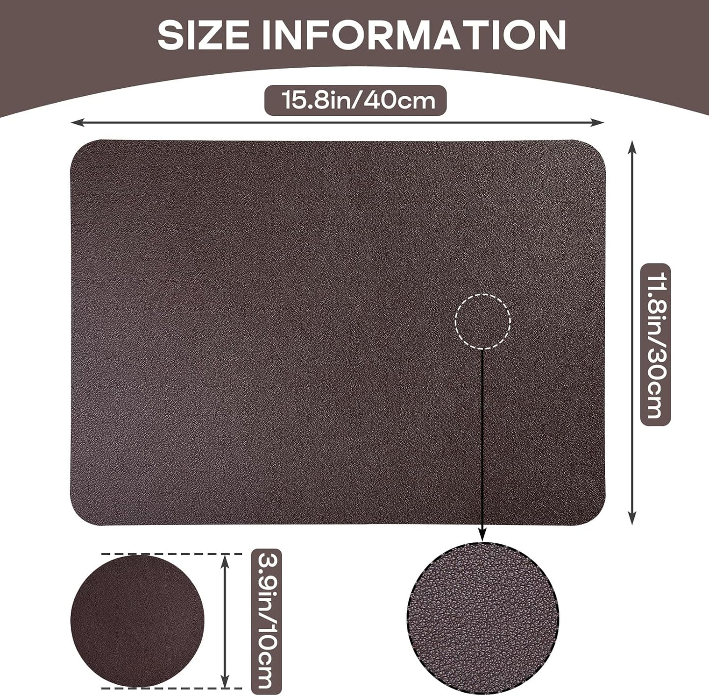 Vinyl Placemats Set of 6, Faux Leather Heat Resistant Kitchen Place Mats, Waterproof Wipeable Dining Table Mats and Coasters for Indoor, Outdoor (Coffee)