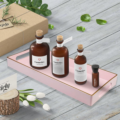 Pink Vanity Tray with Handles, Decorative Tray Desktop Storage Organizer for Bathroom, Living Room, 5.9"*13.7"