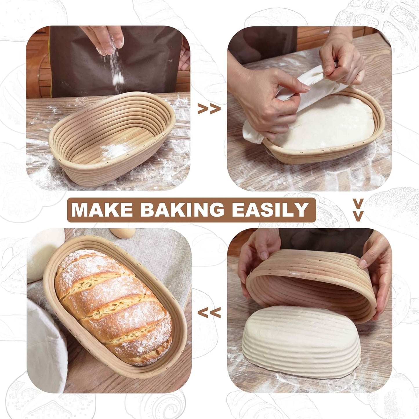 Banneton Bread Proofing Basket,9 Inch Round + 9.8 Inch Oval Sourdough Proofing Baskets with Liner,Dough Proofing Bowls,Made of Natural rattan,for Sourdough Bread Baking Supplies