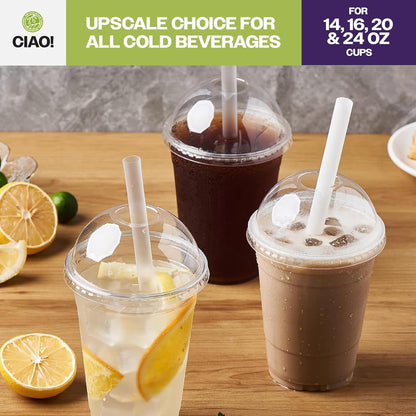 CIAO! PET Dome Lid with Straw Slot, Designed and Fit for 14OZ/16OZ/20OZ/24OZ PET Cold Drink Cups, 98mm (Case of 1,000)