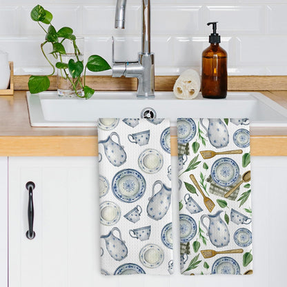 Vintage Teacups Kitchen Dish Towels, Coffee Cups Teapots Kitchen Decor, French Garden Tea Lover Gifts for Women, Tea Time Hand Towels Kitchen Bathroom Tea Towels Decorations, 16x24inch Set of 2