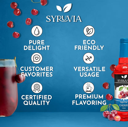 Syruvia Sugar-Free Cherry Syrup, Flavored Syrup for Drinks, Cocktails, Lemonades, Iced Teas, and Desserts – 25.4 fl oz