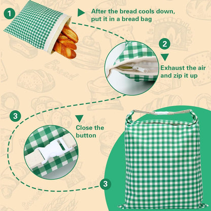 Augshy 2 PCS Beeswax Bread Bags, Beeswax Bag with Zipper Green Plaid Stripes Reusable Cotton Material Large Capacity Food Storage Bags for Sourdough Homemade Bread Boxes