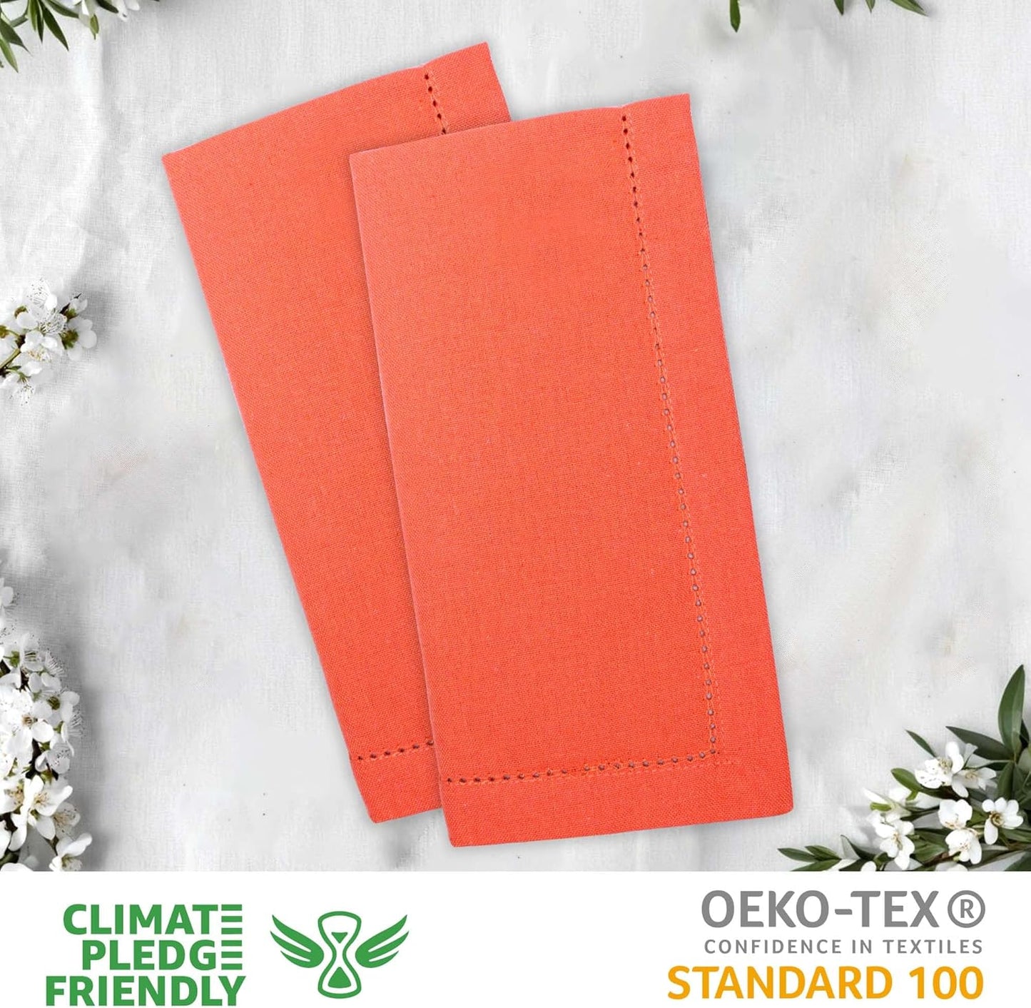 Urban Villa Cloth Napkins Set of 12(20x20 Inches)100% Cotton Hemstitch Napkins Cloth Washable Durable Reusable Absorbent Table Dinner Napkins Cloth for Hotel Lunch Restaurant Weddings Parties - Orange