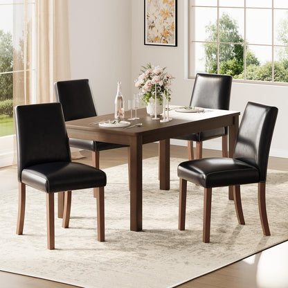 Dining Chairs Set of 4, Modern Faux Leather Dining Room Chair, Upholstered Parsons Kitchen Chairs for Restaurant & Cafe- Black