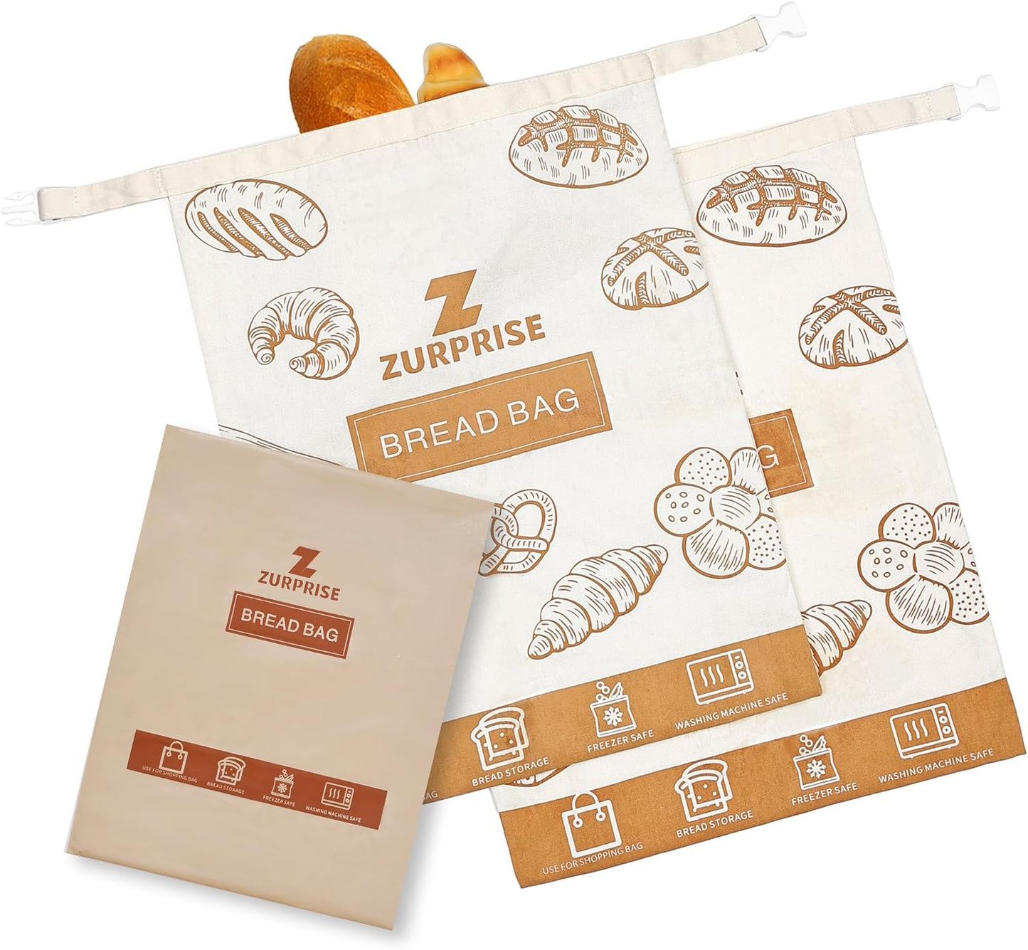 Beeswax Bread Bags for Sourdough Storage, 2 Pack Reusable Cotton Linen Bags, Easy to Clean, Zero-Waste Homemade