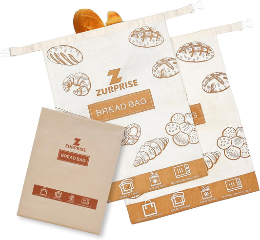 Beeswax Bread Bags for Sourdough Storage, 2 Pack Reusable Cotton Linen Bags, Easy to Clean, Zero-Waste Homemade