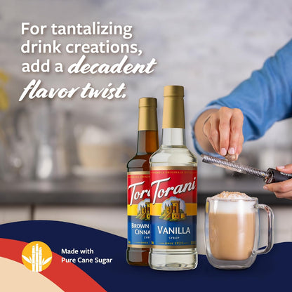 Torani Syrups, Brown Sugar Cinnamon and Vanilla Syrup Variety 2-Pack, Coffee Syrups for Drinks, Pumps Included, 25.4 Fl Oz Ea