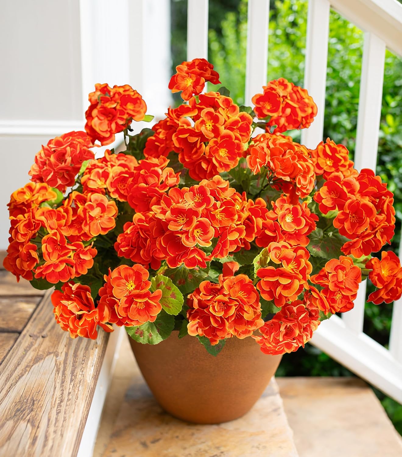 Fake Geraniums Artificial Flowers for Outdoors Fall Autumn Decoration, 6 Bundles Silk Geraniums UV Resistant Look Real Orange Faux Flowers Plants for Front Door Garden Planter Patio Balcony Yard Home