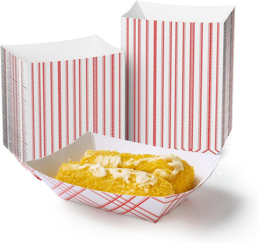 ECOLipak 250 Pack 2lb Paper Food Tray Red, Disposable Paper Food Boats, Food Holder Trays, Serving Boats for Taco Hot Dog Snack Fries Dessert Popcorn Sauce Nacho