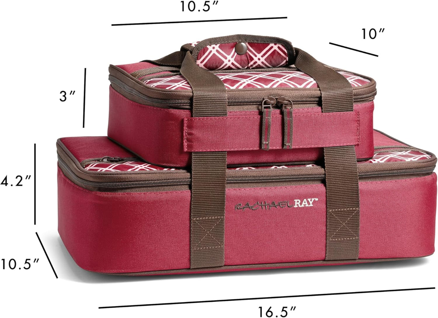 Rachael Ray Lugger Duo, Insulated Casserole Carrier for Hot or Cold Food, Thermal Lasanga Lugger Tote for Pockluck, Parties, Picnic, and Cookouts, Fits 9" x 13" Baking Dish, Burgundy