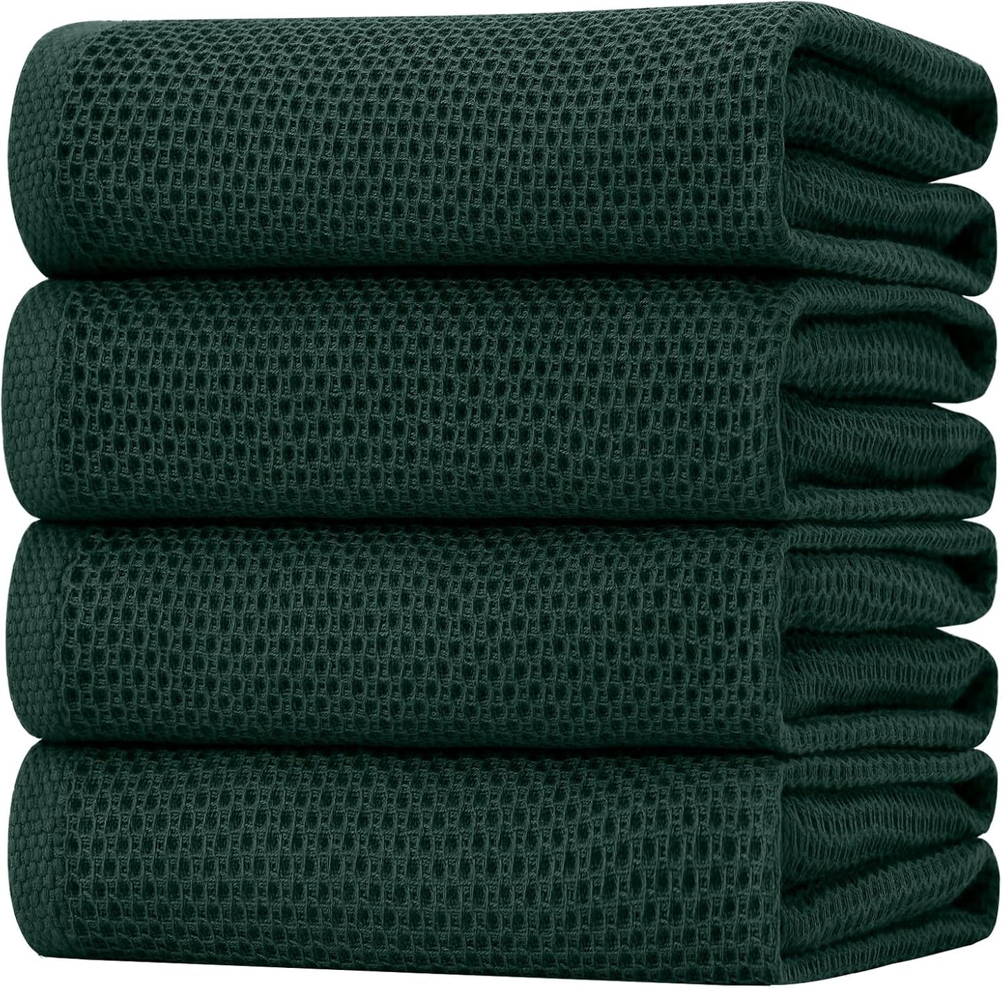 Homaxy 100% Cotton Waffle Weave Kitchen Dish Towels, Ultra Soft Absorbent Quick Drying Cleaning Towel, 20x28 Inches, 4-Pack, Blackish Green