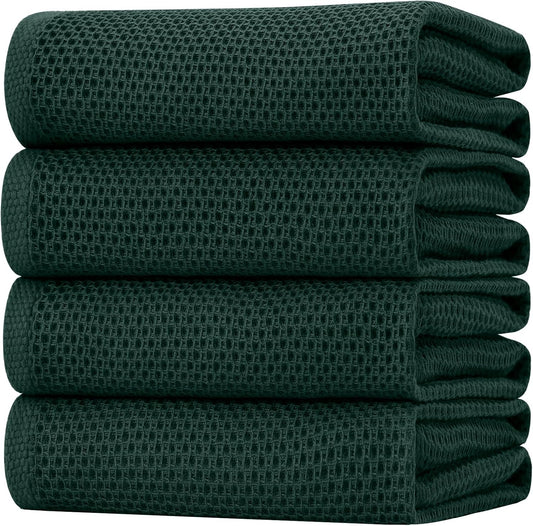 Homaxy 100% Cotton Waffle Weave Kitchen Dish Towels, Ultra Soft Absorbent Quick Drying Cleaning Towel, 20x28 Inches, 4-Pack, Blackish Green