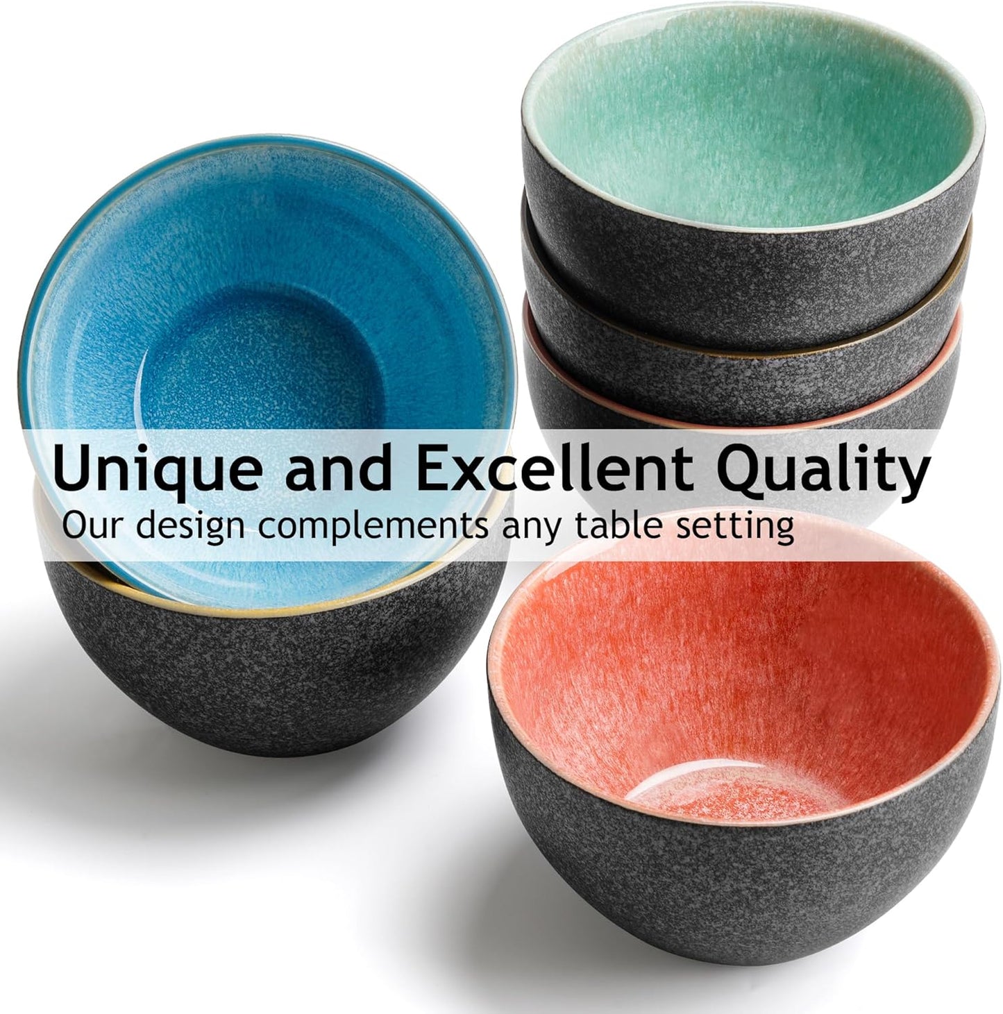 MIAMIO – 25 Oz, Bowls Set of 6, Ceramic Bowl, Salad bowls, Soup Bowl, Cereal Bowl, Kitchen Bowls, Rice Bowls – Microwave, Dishwasher and Oven safe – Las Palmitas Collection