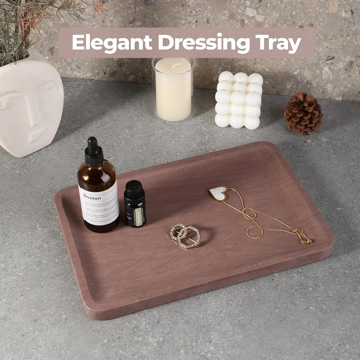 Marble Vanity Tray, 11.8in Sandstone Bathroom Kitchen Tray for Countertop, Decorative Dresser Organizer, Perfume Storage, Jewelry Holder, Brown Stone Gift for Man